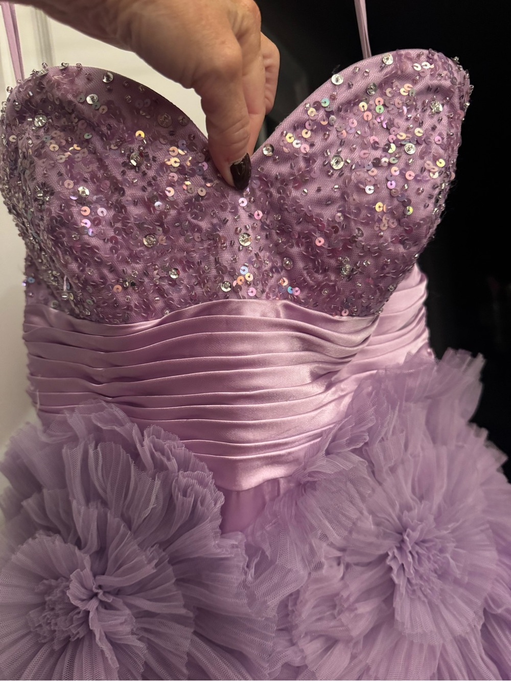 Jovani Lilac Sequin Tulle Flower Ball Gown